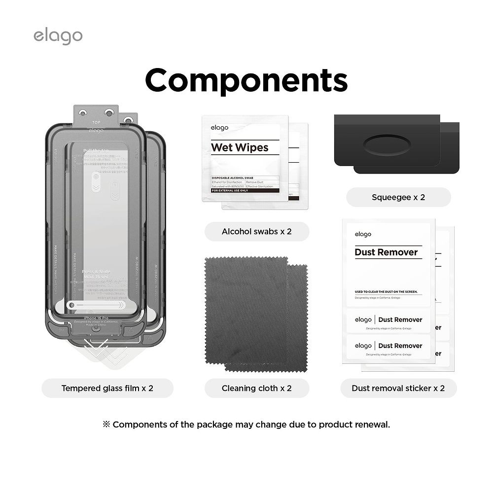 elago - Tempered Glass Compatible for iPhone 16 Series with Easy Install Kit / Clear