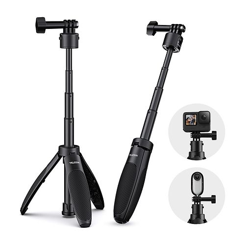 Telesin - mini Tripod Selfie Stick with Quick Release for Action Cameras / Black