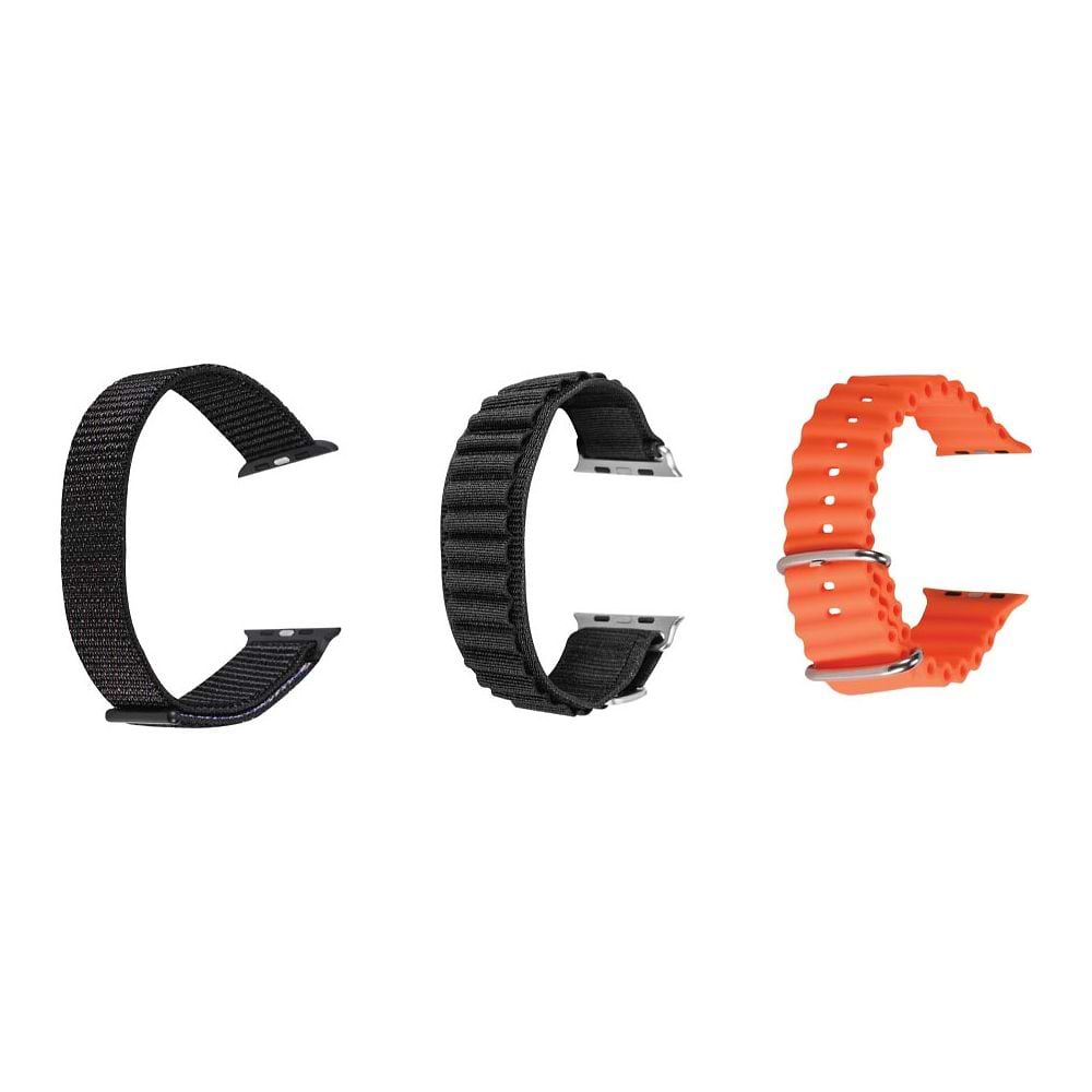 PureGear - 45/49 mm Bands 3 pack Set for Apple Watch Ultra / Black/Orange/Grey