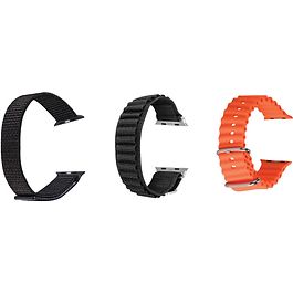PureGear - 45/49 mm Bands 3 pack Set for Apple Watch Ultra / Black/Orange/Grey