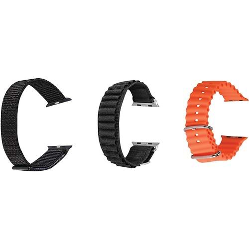 PureGear - 45/49 mm Bands 3 pack Set for Apple Watch Ultra / Black/Orange/Grey