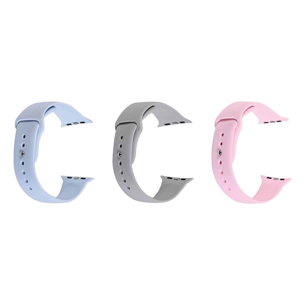 PureGear - 41 mm Silicone Bands 3 pack Set for Apple Watch / Light Blue/Gray/Pink