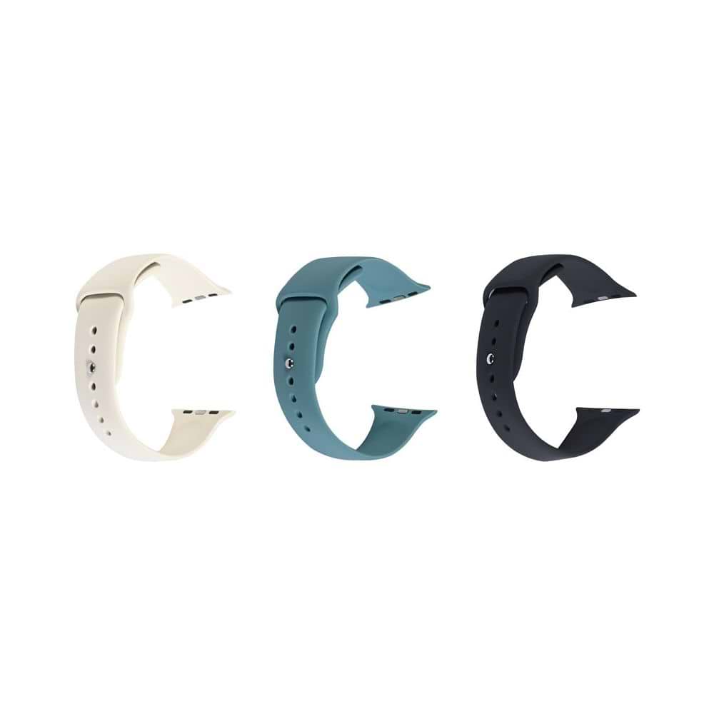 PureGear - 45/49 mm Silicone Bands 3 pack Set for Apple Watch / Turquoise/Dark Gray/Antique White