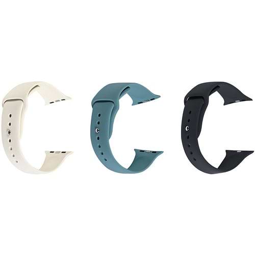 PureGear - 45/49 mm Silicone Bands 3 pack Set for Apple Watch / Turquoise/Dark Gray/Antique White