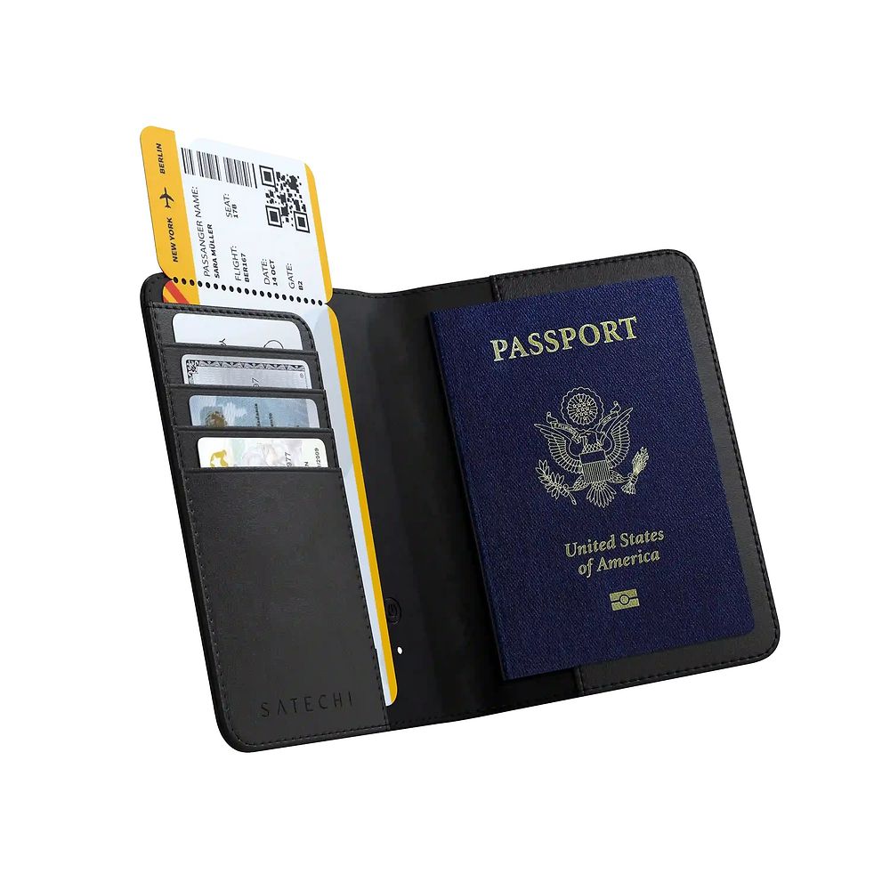 Satechi - Vegan-Leather Passport Cover with Find My / Black