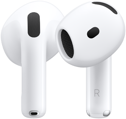 שתי אוזניות AirPods 5 בלבן, מרחפות זו לצד זו