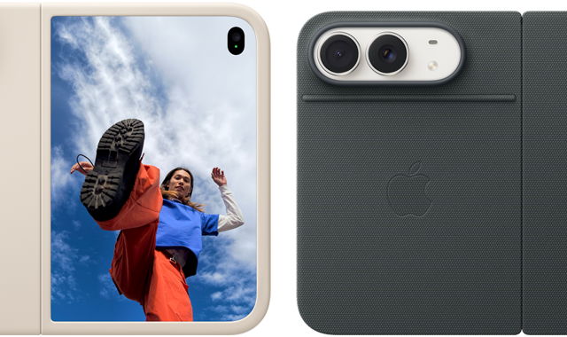 iPhone Duo Folio מועמד על השולחן ו-iPhone Duo Case בכחול נייבי