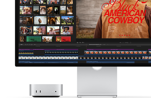 Mac mini עם Studio Display ועריכת וידאו