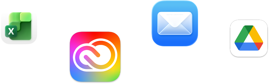 Excel, Adobe Creative Cloud, דואר ו-Google Drive