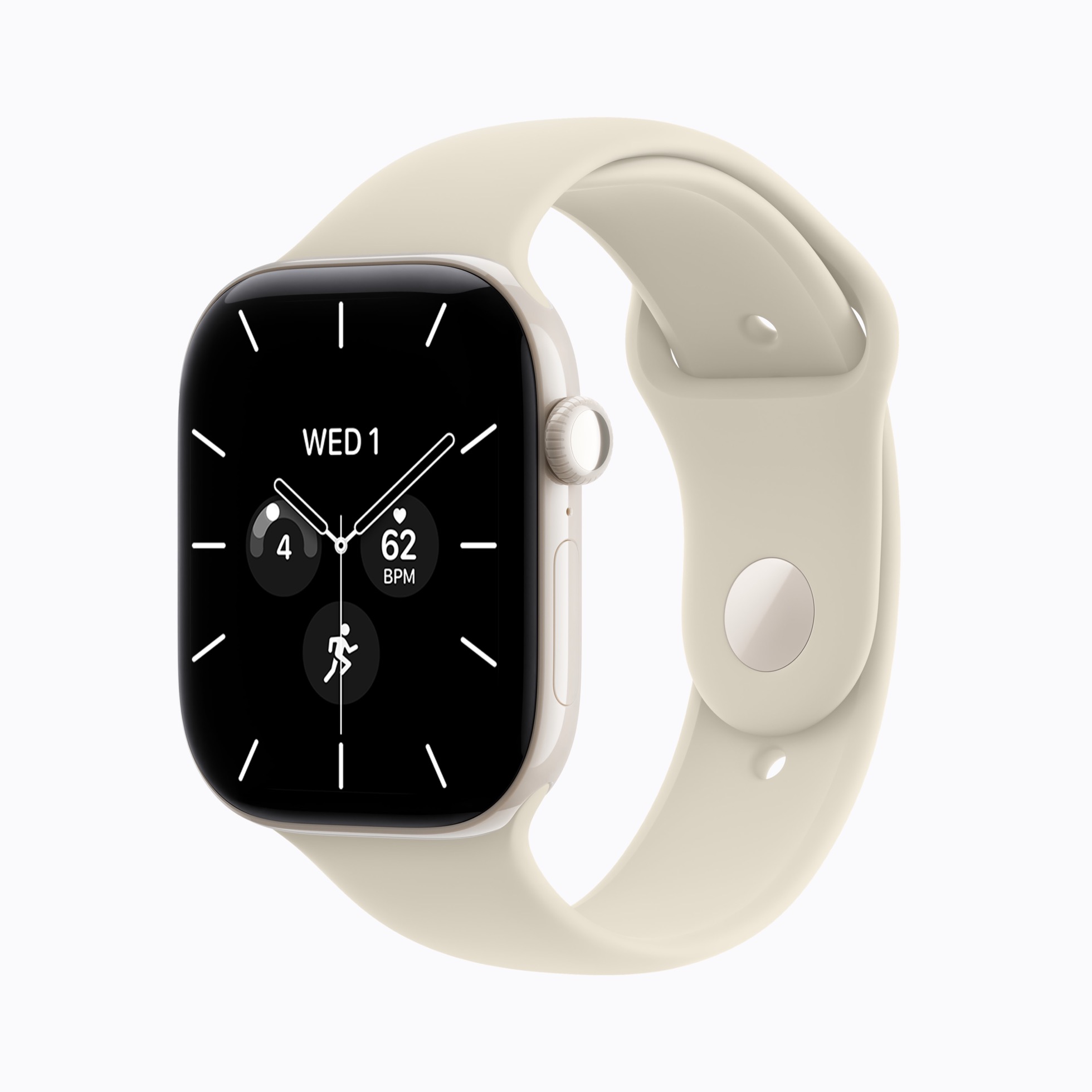Apple Watch Series 12 בקרמיקה בגימור לבן פנינה, עם רצועת Sport Band בגוון חול. צילום: Apple