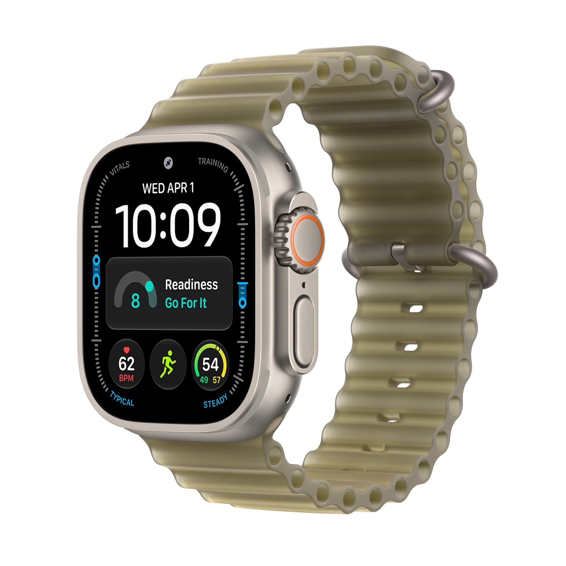 Apple Watch Ultra 4 עם רצועת Ocean Band מסיליקון שקוף למחצה בצבע אצה. צילום: Apple