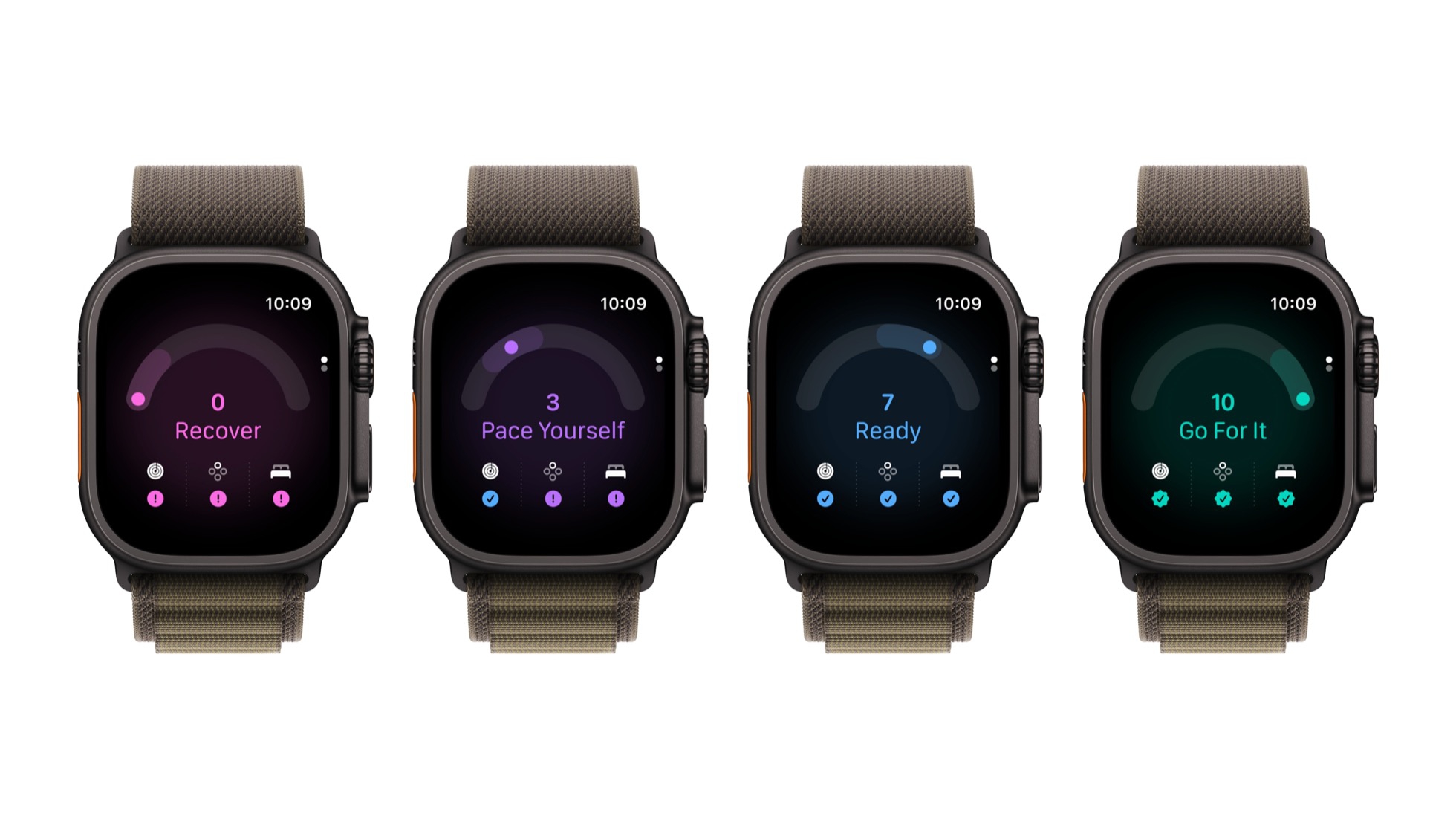 ציון Readiness מוצג על Apple Watch Ultra 4 עם המלצה ליום. צילום: Apple
