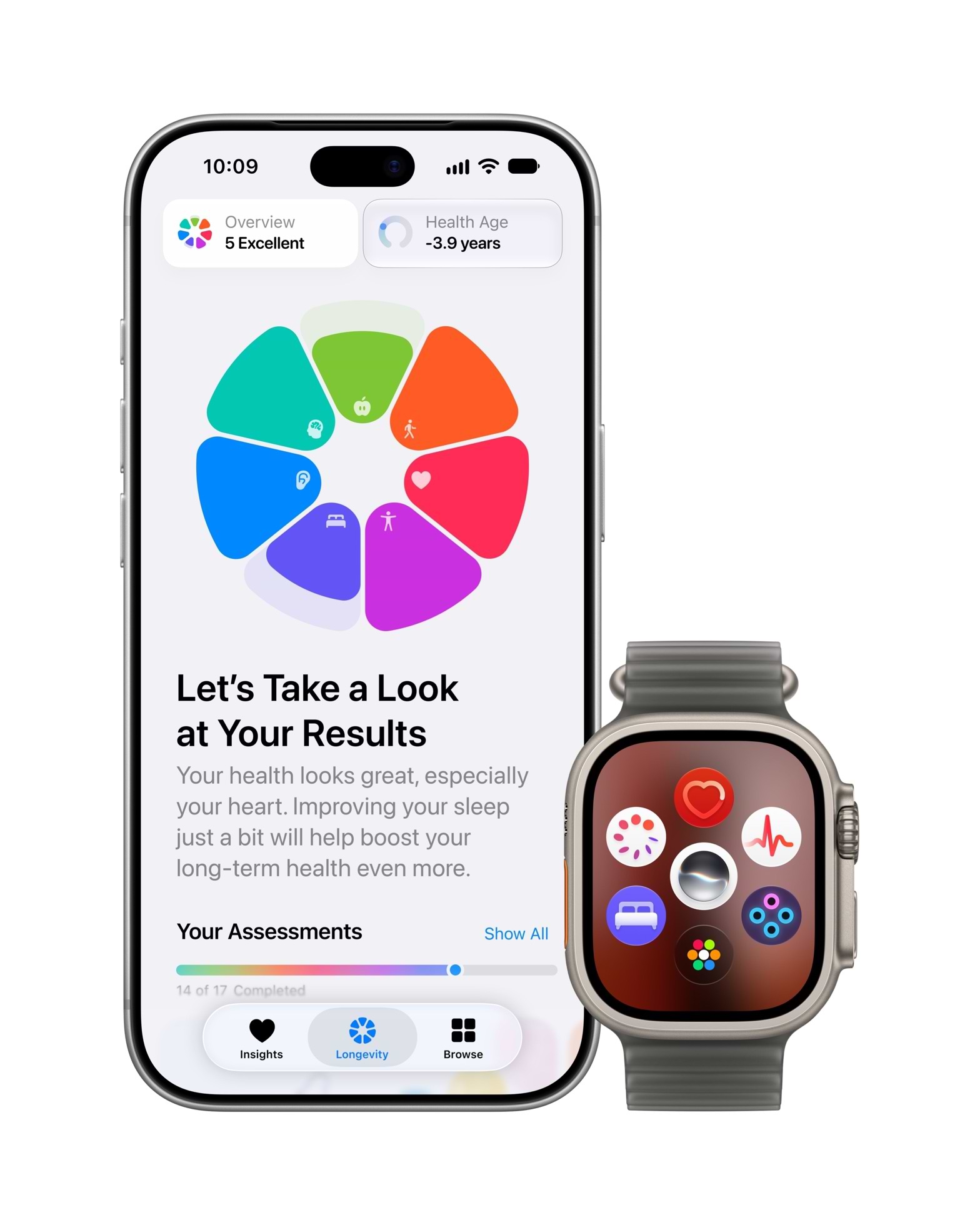 iPhone 18 Pro עם אפליקציית Health המחודשת לצד Apple Watch Ultra 4. צילום: Apple