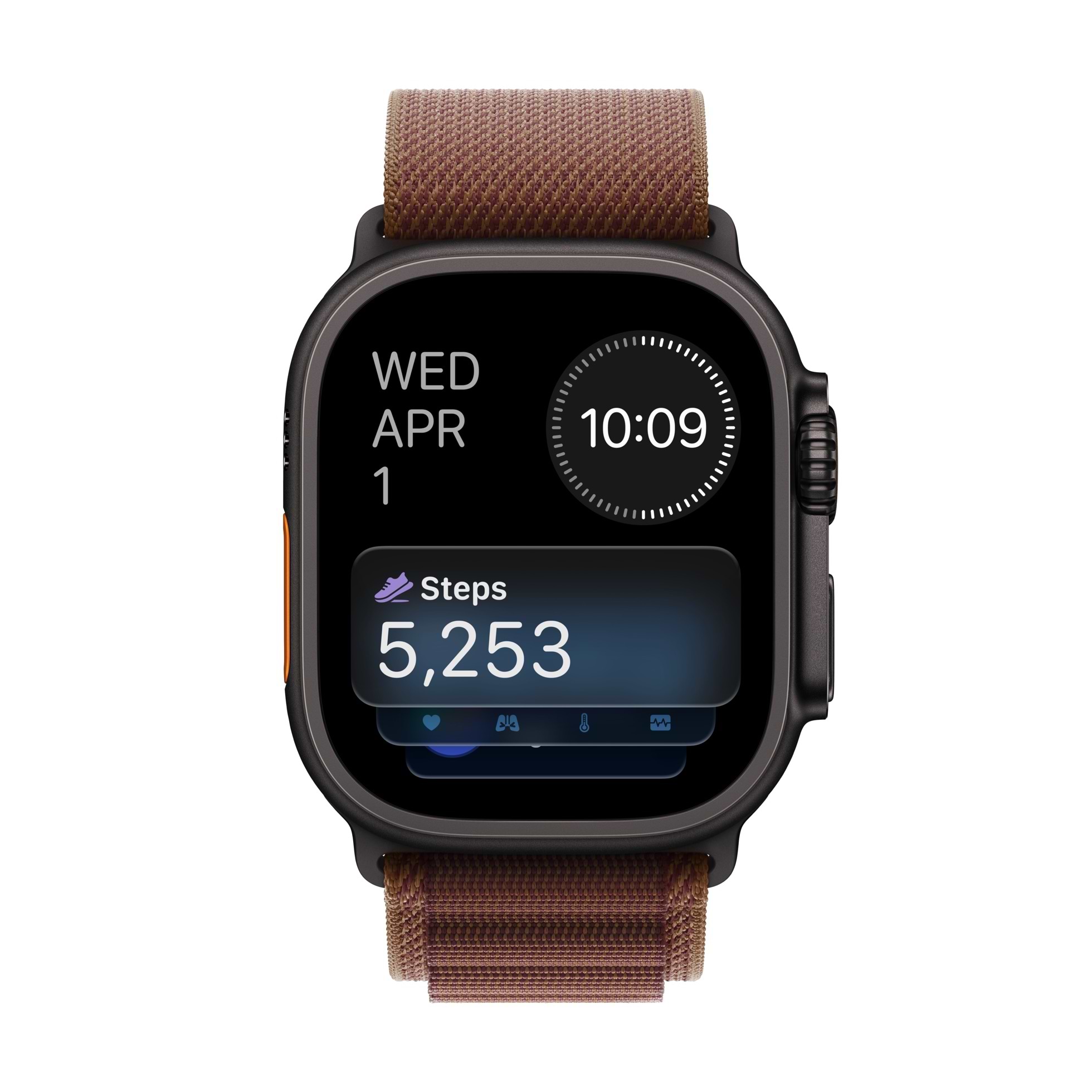 Apple Watch Ultra 4 מציג ספירת צעדים על פני השעון. צילום: Apple