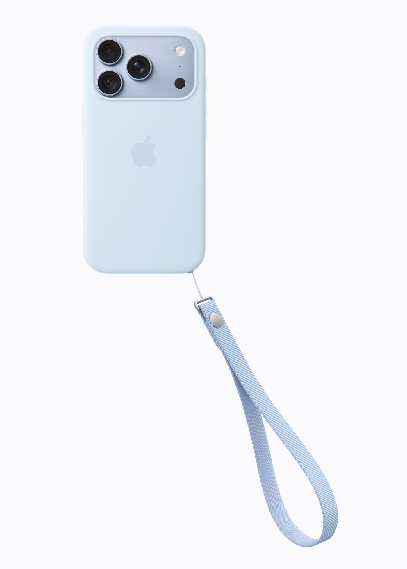 רצועת היד החדשה, Wrist Strap, מחוברת לכיסוי סיליקון של iPhone 18 Pro. צילום: Apple