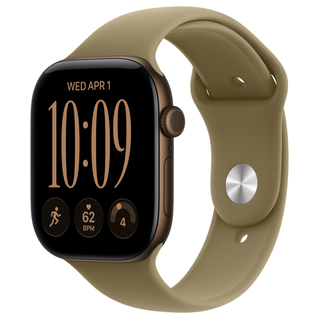 Apple Watch Series 12 (אפל ווטש סדרה 12) בגימור אלומיניום ברונזה כהה עם רצועת ספורט בצבע Olive