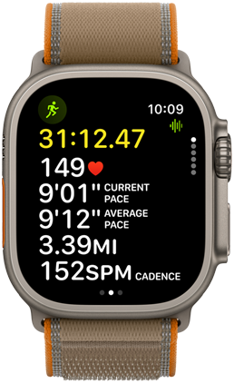 Apple Watch Ultra 4 עם רצועת Trail Loop מציג מדדי ריצה מתקדמים