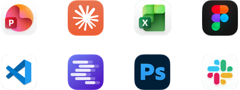 סמלי אפליקציות: Photoshop, Figma, Excel, Xcode, Slack ועוד