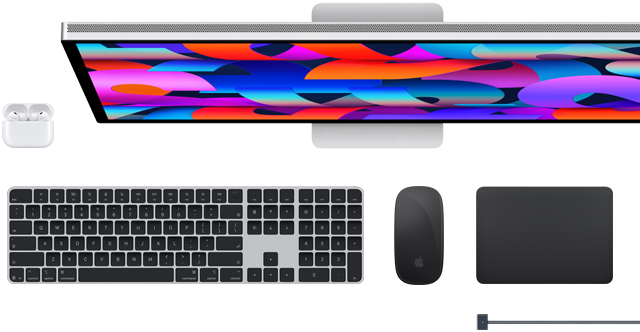 Studio Display, Magic Keyboard, Magic Mouse, Magic Trackpad ו-AirPods